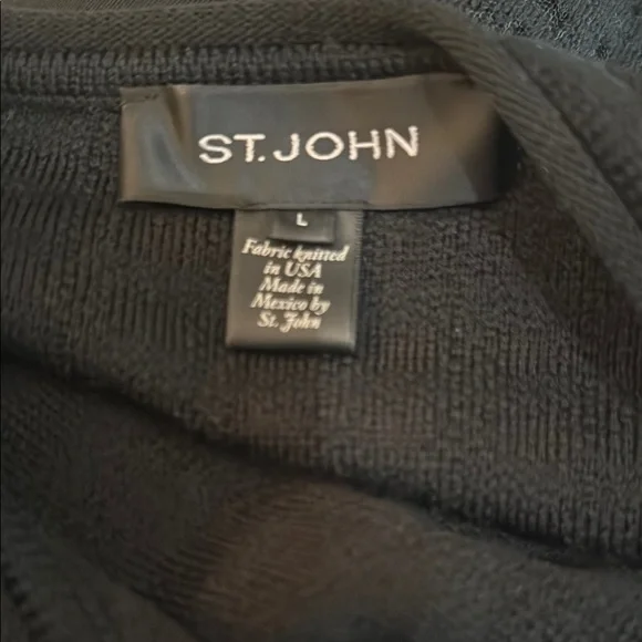St. John Black Cardigan Sweater with Open Knit Lace Look Sleeves Size L - Picture 4 of 4